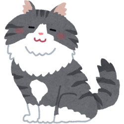Ilustracja puszysty, zadowolony, szaro-biały kot
