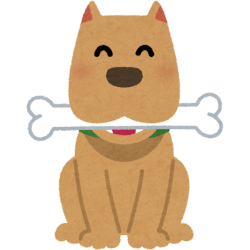 Ilustracja wesoły brązowy pies z kością w pysku