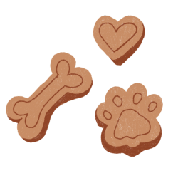 Ilustracja psie przekąski: kostka, serduszko, łapka